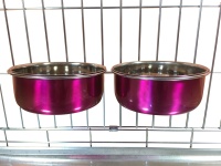 Ellie-Bo Pair of Medium Dog Bowls For Crates, Cages or Pens in Pink